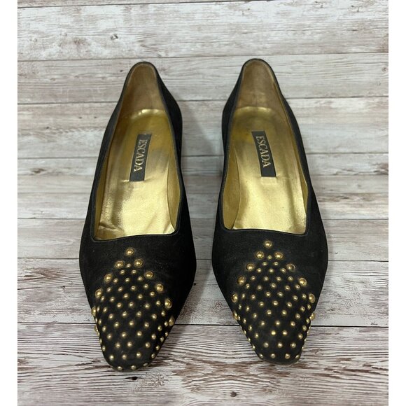 ESCADA Shoes - Escada Vintage Womens Size 8 B Black Leather Suede Round Toe Pumps Shoes